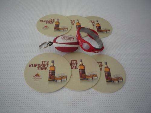 Klipdrift - 6 Coasters, Rugby Ball Key Ring & Rubber Armband