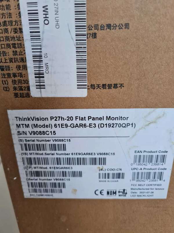 LAST MININUTE AUCTION - BRAND NEW 27 INCH LENOVO THINKVISION P27H-20 27 INCH UHD MONITOR