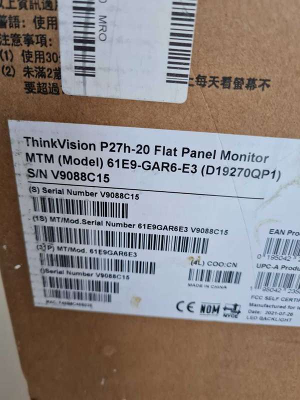 LAST MININUTE AUCTION - BRAND NEW 27 INCH LENOVO THINKVISION P27H-20 27 INCH UHD MONITOR