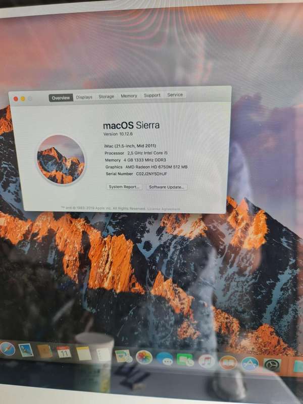 APPLE IMAC 21.5 INCH - MID 2011 - CORE i5 - 4GB MEMORY - 500GB HARD - FULL WORKING CONDITION