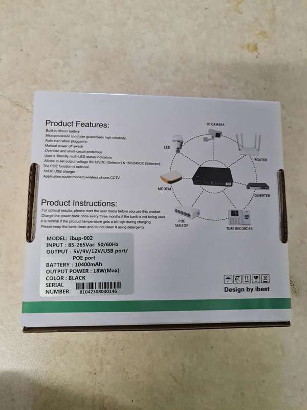BRAND NEW - iBEST MINI DC UPS - 5V/9V/12V/USB PORT/POE PORT - MULTIFUNCTION DC UPS - 10400mAh