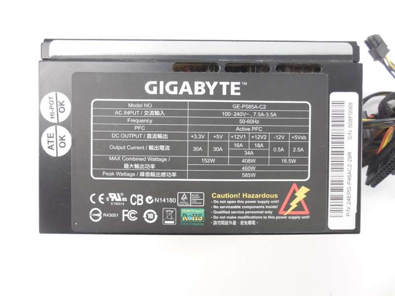 GIGABYTE GE-P585A-C2 POWER SUPPLY - 585W - WITH 6 PIN CONNECTOR - FULL WORKING CONDITION