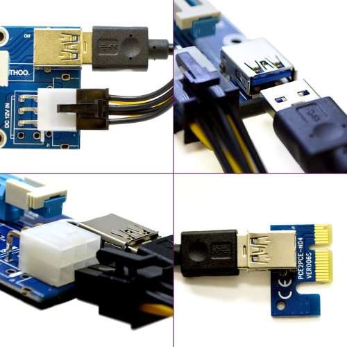 MintCell 6-Pack PCIe PCI-e PCI Express 6-Pin 16x to 1x Powered Riser Adapter Card - GPU Mining Rig