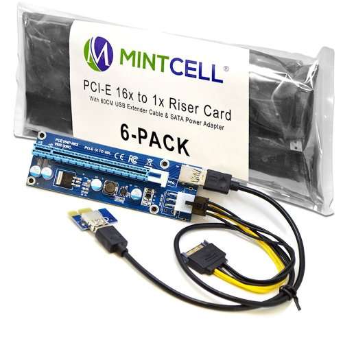 MintCell 6-Pack PCIe PCI-e PCI Express 6-Pin 16x to 1x Powered Riser Adapter Card - GPU Mining Rig