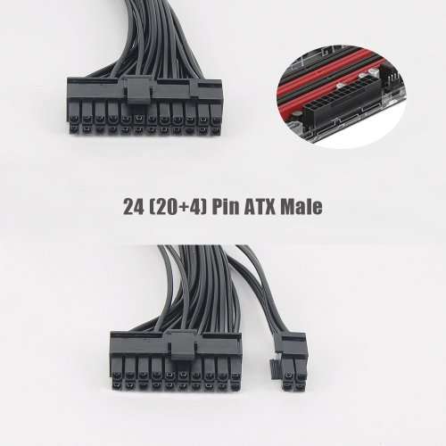 Dual ATX Power Supply Cable, 24 Pin to Dual PSU 24-Pin Adapter Extension Cable(30cm) GPU Mining Rig