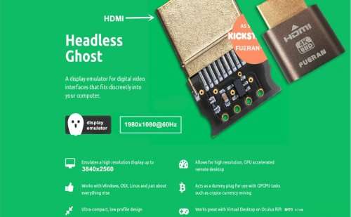HDMI Dummy Plug - Headless Ghost Display Emulator - Virtual  Desktop for GPU Mining Rig