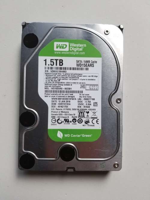 Western Digital WD Green WD15EARS 1.5TB 7200 RPM 64MB Cache SATA 3.0Gb/s 3.5" Internal Hard Drive