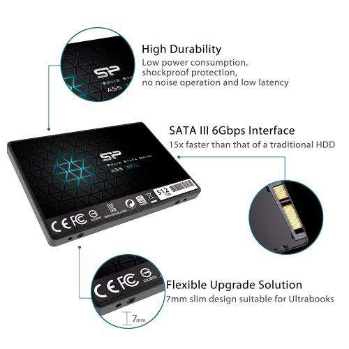 Silicon Power 512GB SSD 3D NAND A55 SLC Cache Performance Boost SATA III 2.5" 7mm