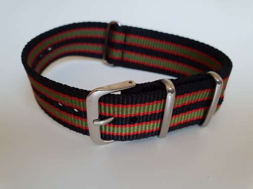 20mm Nato Watch Strap Black/Red/Khaki (Vintage Bond)