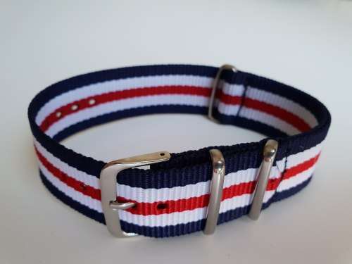 22mm Nato Watch Strap Navy/White/Red