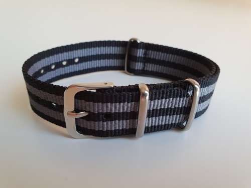 18mm Nato Watch Strap Black/Grey (Bond)
