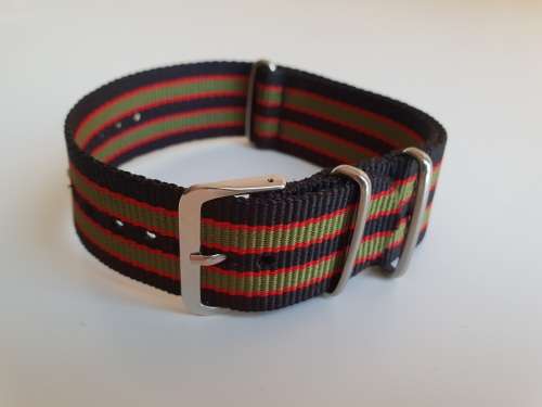 24mm Nato Watch Strap Black/Red/Khaki (Vintage Bond)