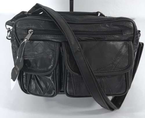 UNISEX GENUINE LEATHER  BAG IN BLACK- enough room for all your essentials!