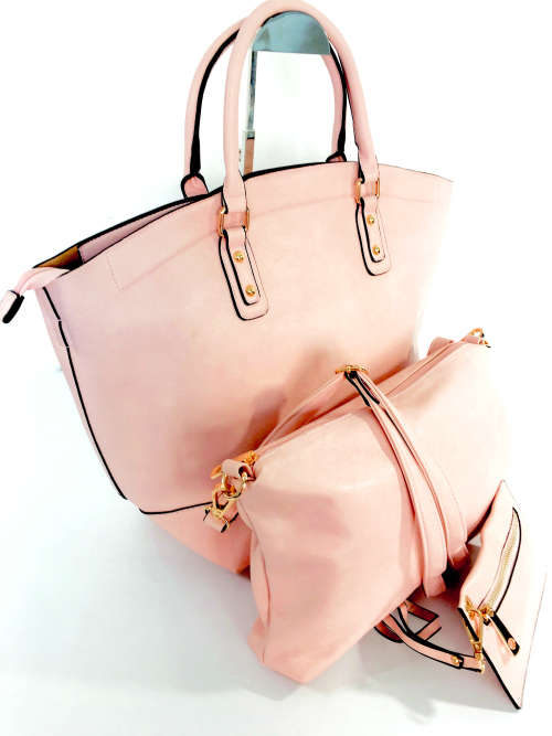 **Only1 **3 Piece Quality Large handbag set in Pink-Can be used as an Overnight bag or travel bag.