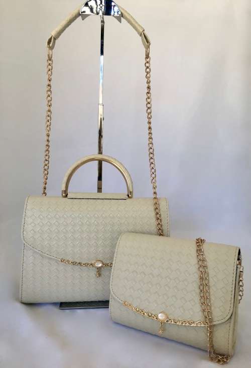 Elegant  Designer 2 piece Ladies pu leather HandBag in Cream- Timeless and Stylish