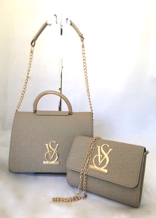 Elegant  Designer 2 piece Ladies pu leather Handbag set with gold chain trim- Timeless and Stylish