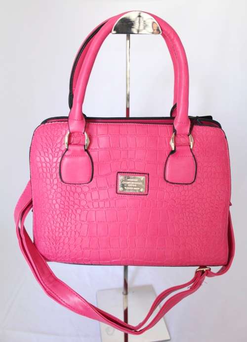 Elegant Moc Croc Designer Ladies HandBag in Pink- Timeless and Stylish