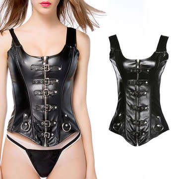 2 PIECE-Plus Size Belly Control Artificial Leather Gothic Corset For Women- Size 2XL