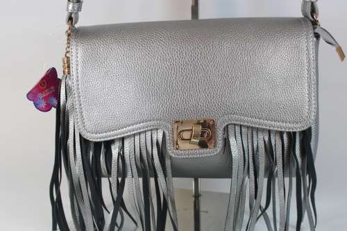 Silver PU Leather Fringe Handbag