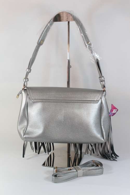 Silver PU Leather Fringe Handbag