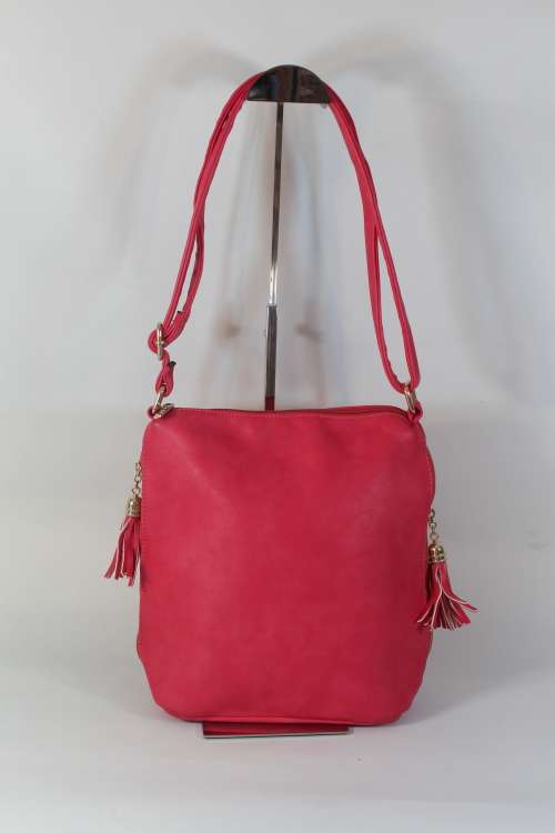 Hot Pink Leather  bag with Tassels- Great everyday Bag