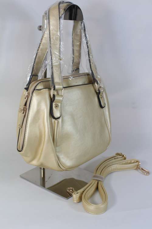 Trendy Gold 2 compartment PU Leather  bag- Great everyday Bag