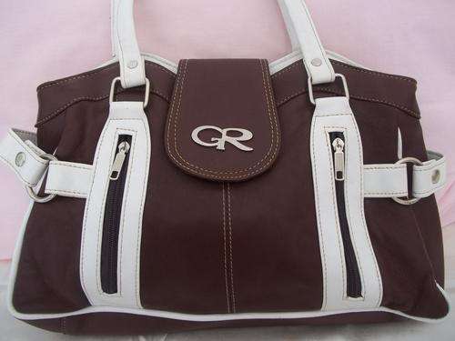 FINEST DESIGNER LADIES GENUINE LEATHER HAND BAG IN A BROWN & CREAM. SIMPLY GORGEOUS!!
