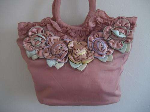 Latest colorful soft fabric handbag, with stunning rose detail. Simply Gorgeous!!