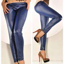 New LEATHER look stretch Leggings- TEAL BLUE-Make a fashion statement!