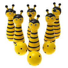**ONLY ONE**Colourful LADY BEE wooden bowling set- very Cute, baby will love it!