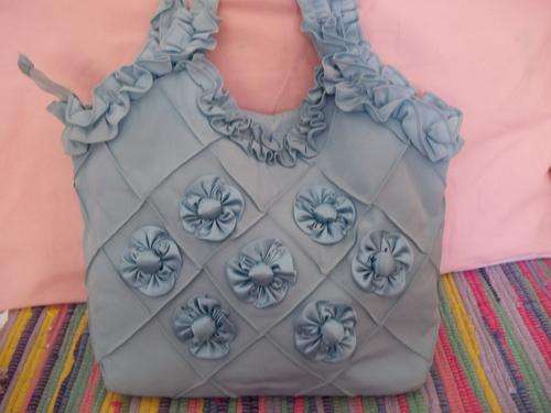 Latest colorful soft fabric handbag, with stunning rose detail. Simply Gorgeous!!