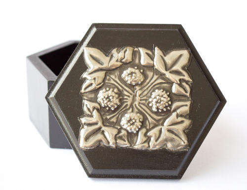 Small Wooden Hexagon Box with Pewter Art Lid