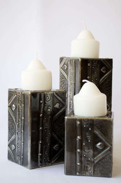 Set of 3 Pewter Art Candle Holders