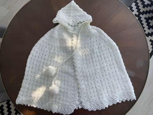 Exquisite Vintage knitted Babies Cape with Hood - Ivory