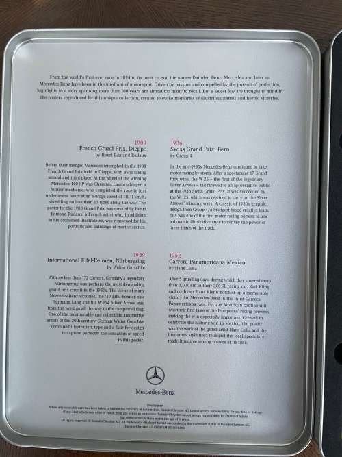 Mercedes Benz Legendary Moments collectors magnets in tin