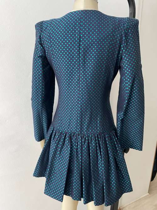 Super Cute one of a kind polka dot dress coat - Navy & Turquoise - Size 10