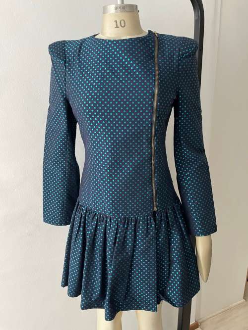 Super Cute one of a kind polka dot dress coat - Navy & Turquoise - Size 10