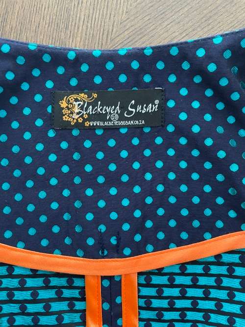 Super Cute one of a kind polka dot dress coat - Navy & Turquoise - Size 10