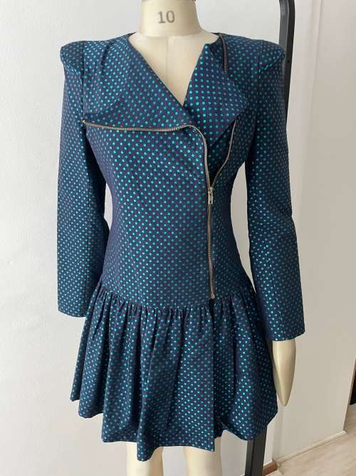 Super Cute one of a kind polka dot dress coat - Navy & Turquoise - Size 10