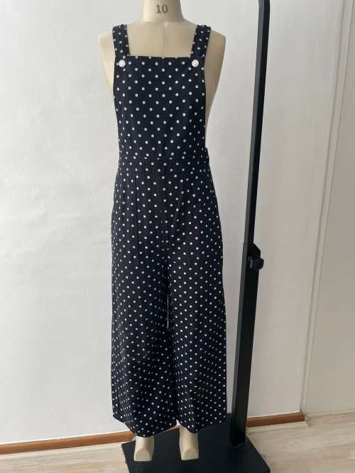Gorgeous Topshop Moto Dungarees - Black & White polka dot - size 8