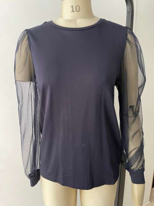 Navy blue top with mesh sleeves - size 10