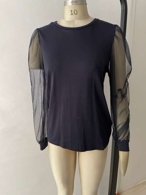 Navy blue top with mesh sleeves - size 10
