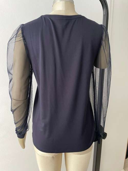 Navy blue top with mesh sleeves - size 10