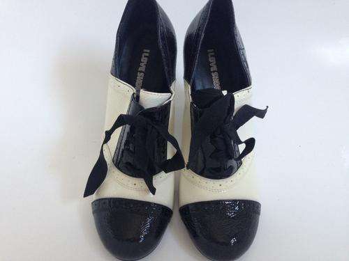 Cream and Black Patent High Heel Brogues - SIZE 7