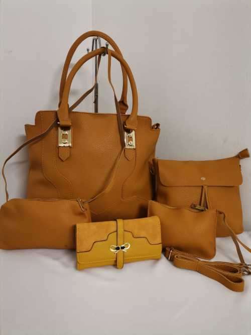 Ladies New Stunning 5 pieces bags set mustard