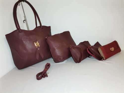 NEW STUNNING HANDBAGS 5 PIECE MEROON