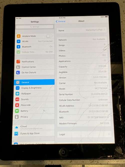 *** Apple iPad 2 Wifi + Cell 32gig*** works but screen damaged
