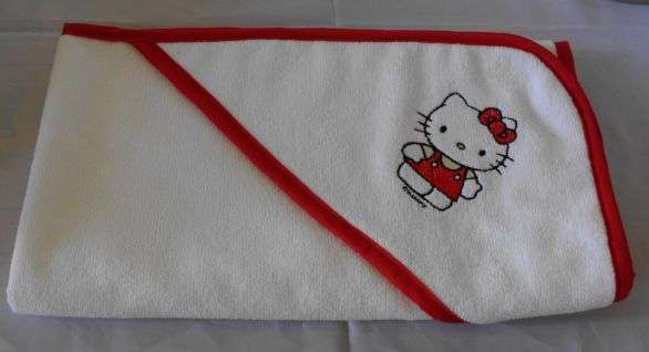 Baby hooded towel with Kitty  embroidery