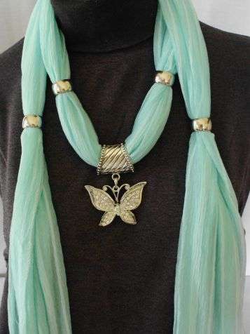 STUNNING  LIGHT TURQUOISE  SCARF WITH BUTTERFLY