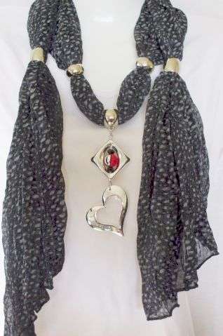STUNNING BLACK SPOTTED SCARF WITH  HEART